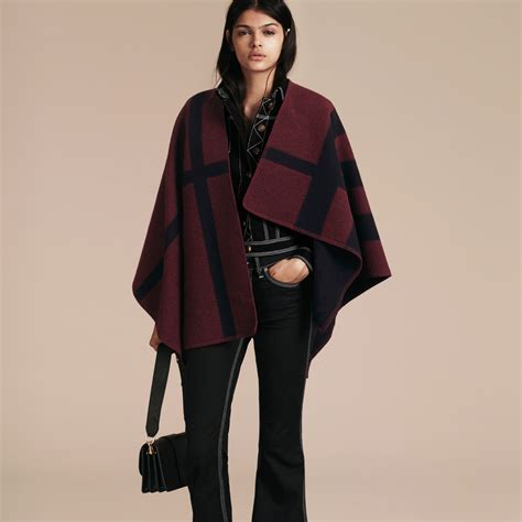 burberry check wool and cashmere blanket poncho|Check Wool Cashmere Blanket in Sand .